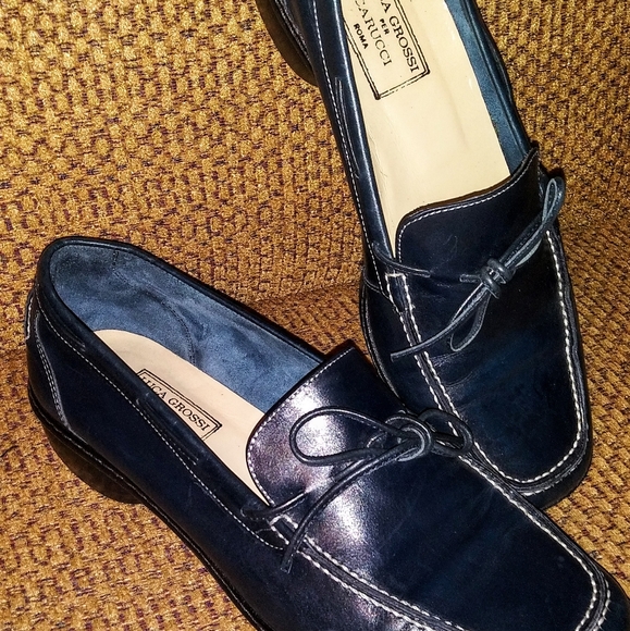 Luca Grossi per Carucci Shoes Women's Blue Leather Loafers Made in Italy - Picture 1 of 13